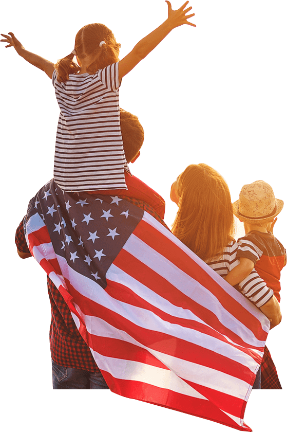family with US flag